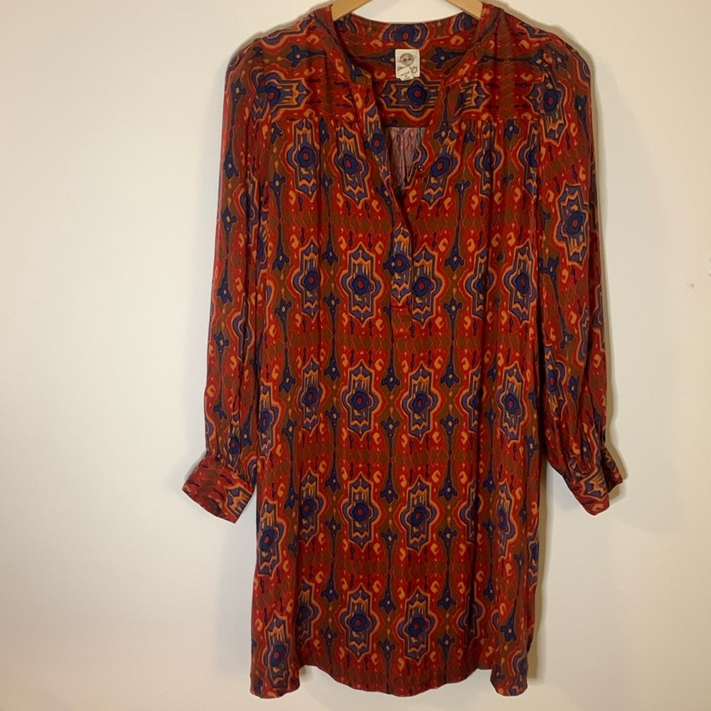 Anthropologie Red and Blue Patterned Mini Dress